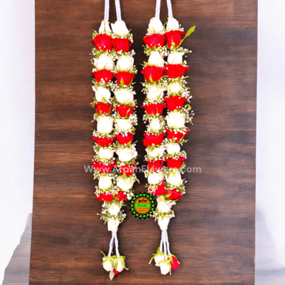 White & Red Rose Varmala With Baby's