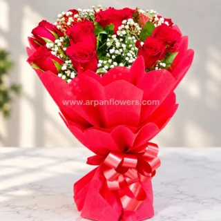 Red Rose With Red Paking Paper