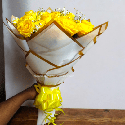 20 Yellow Rose Bouquet in White Paper Packing