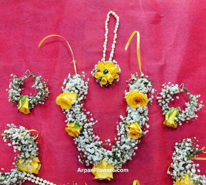 Yellow Rose with Baby's Breath Flower jewellery - Image 2