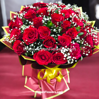 45 Red Rose Bouquet With Red Paper Paking