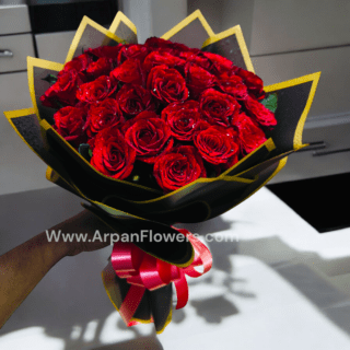30 Red Roses in Black Paper Packing