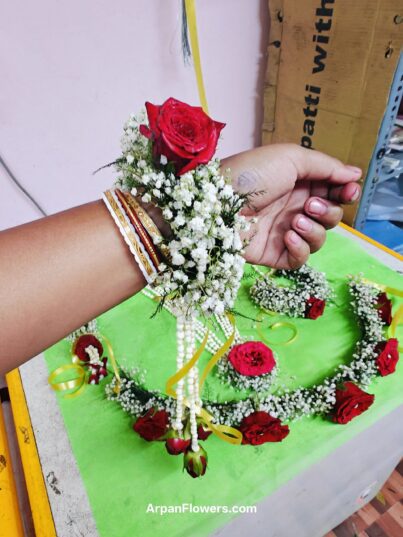 Red Rose and Baby's Breath Flowers Jewellery - Image 2