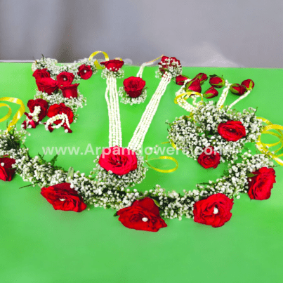 Red Rose and Baby's Breath Flowers Jewellery - Image 5