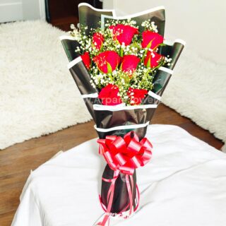 Home 48 Red Rose Bouquet with Black Paper and Babys Breath