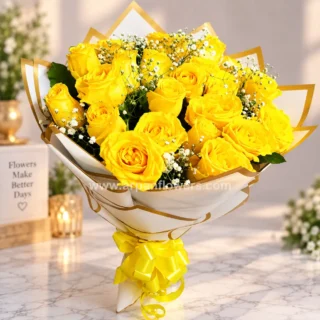 20 Yellow Rose Bouquet in White Paper Packing