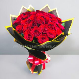 30 Red Roses in Black Paper Packing
