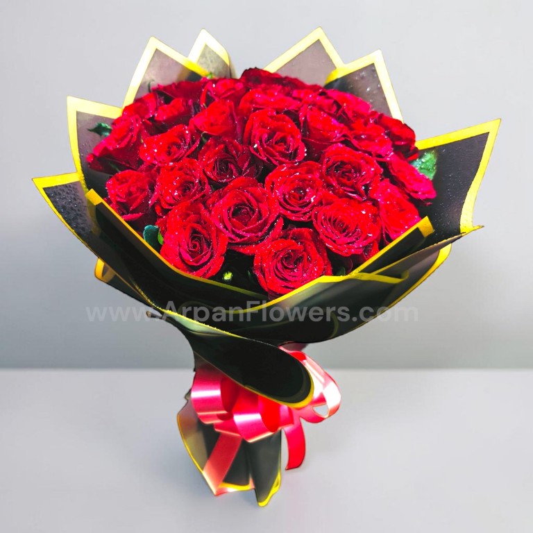 30 Red Roses in Black Paper Packing 1 30 Red Roses in Black Paper Packing