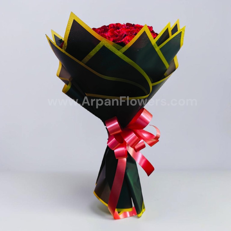 30 Red Roses in Black Paper Packing 3 30 Red Roses in Black Paper Packing