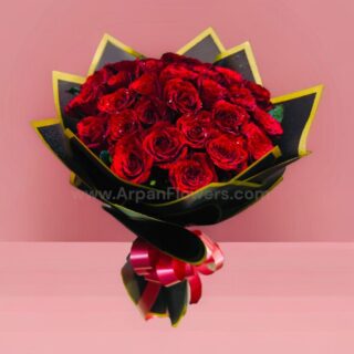 30 Red Roses in Black Paper Packing