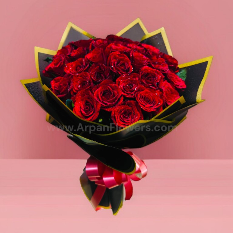 30 Red Roses in Black Paper Packing 1 30 Red Roses in Black Paper Packing