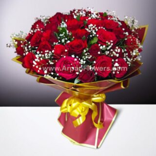 45 Red Rose Bouquet With Red Paper Paking