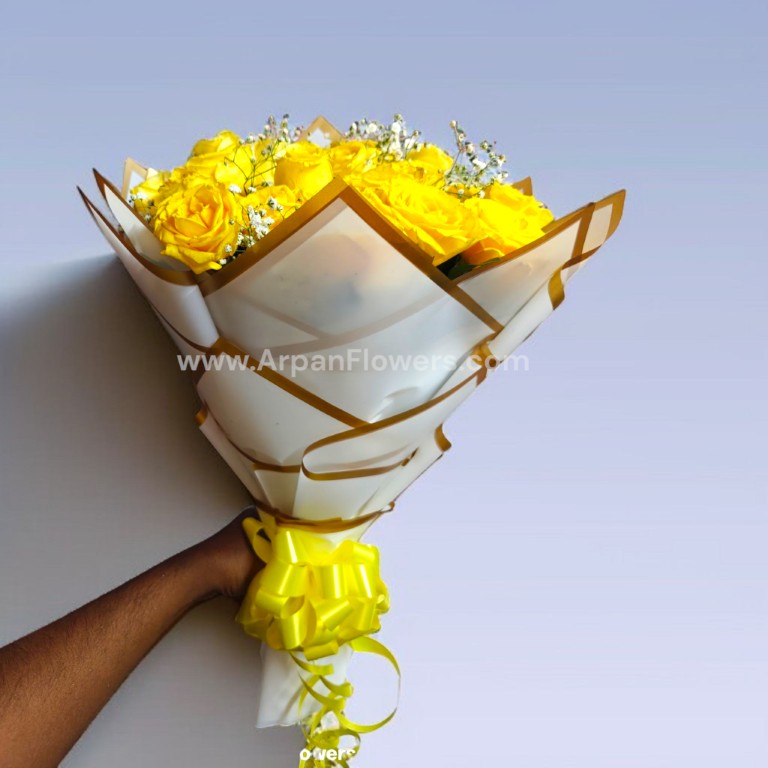 20 Yellow Rose Bouquet in White Paper Packing 2 10 Sunflowers With White paper
