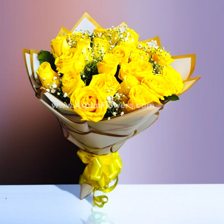 20 Yellow Rose Bouquet in White Paper Packing 1 20 Yellow Rose Bouquet in White Paper Packing