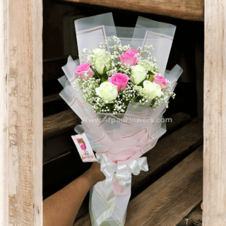 Pink & White Rose with Pink Paper