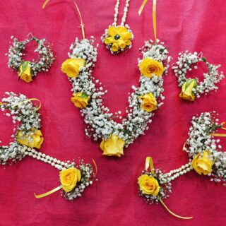 Yellow Rose with Baby's Breath Flower jewellery