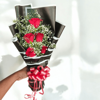 Red Rose Bouquet with Black Paper