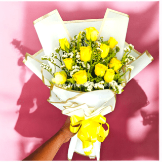 Yellow Rose Bouquet with White Paper