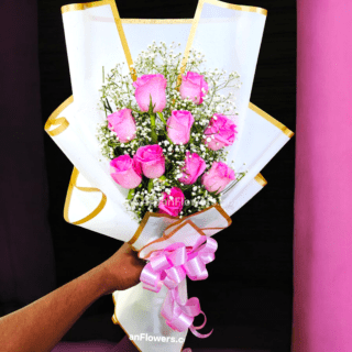 Pink Rose Bouquet in White paper