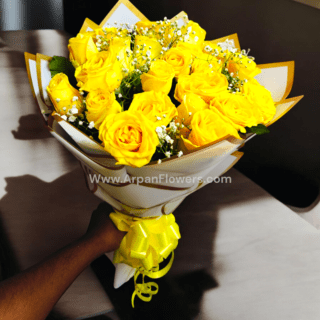 20 Yellow Rose Bouquet in White Paper Packing