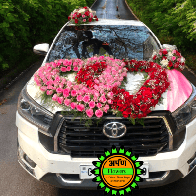 Two Heart in Wedding Car Decoration By Arpan Flowers