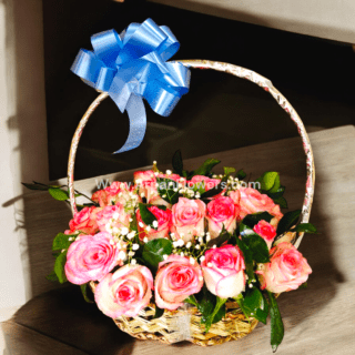 Basket Bouquet With Pink Rose