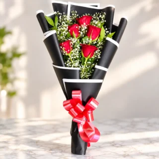 Red Rose Bouquet with Black Paper
