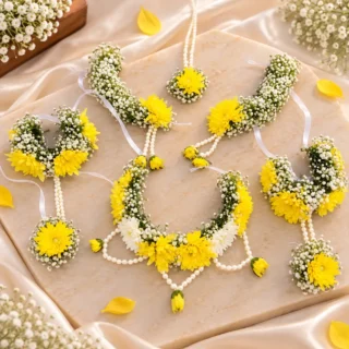 Yellow Rose with Baby’s Breath Flower jewellery