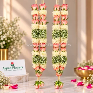 Baby’s Breath & light Pink Rose varmala