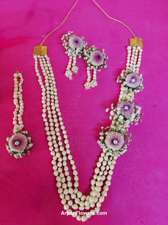White Moti Flower jewellery with Baby's Breath 3 White Moti Flower jewellery with Baby's Breath