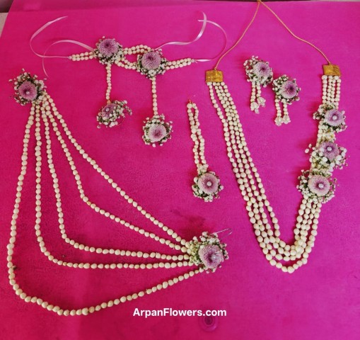 White Moti Flower jewellery with Baby's Breath 1 White Moti Flower jewellery with Baby's Breath