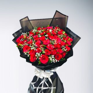 45 Red Rose Bouquet With Red Paper Paking