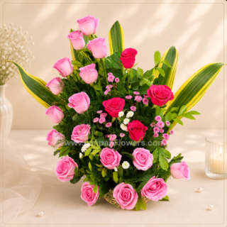Baby pink Rose Basket Bouquet
