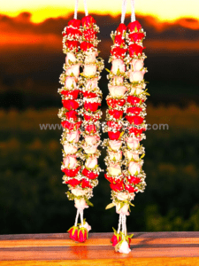 Home 99 Jumeliya Pink & Red Rose Varmala with Baby's Breath