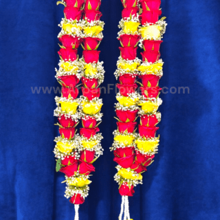 Yellow Rose & Red Rose With Baby's Breath Varmala