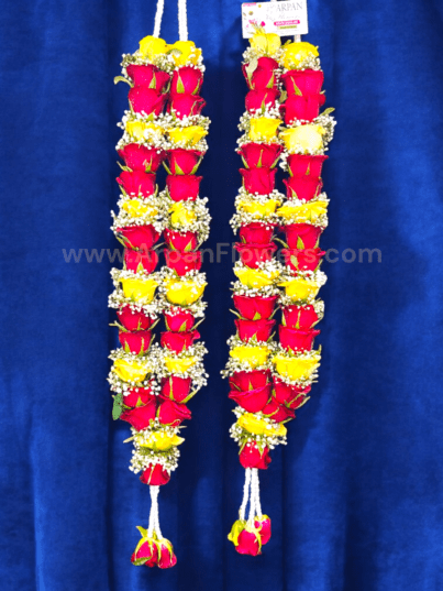 Yellow Rose & Red Rose With Baby's Breath Varmala