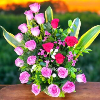 Baby pink Rose Basket Bouquet