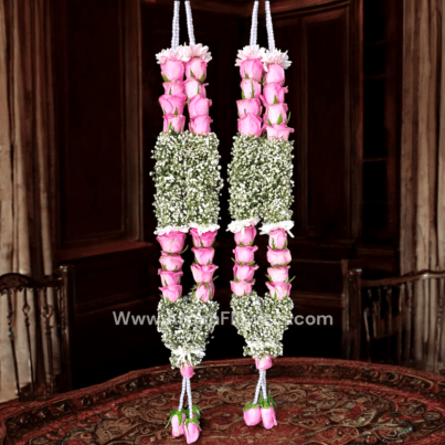 Pink Rose & Baby's Breath Varmala or Jaimala