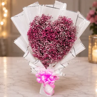 Premium Pink Baby’s Breath Heart Bouquet (