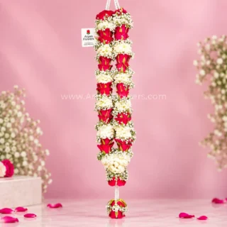 Red Rose & Saventi With Baby's Breath Varmala