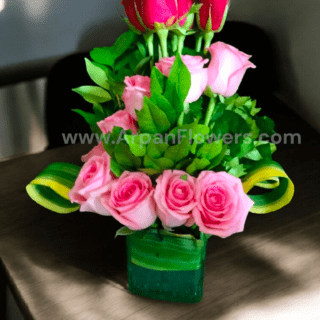 Pink Rose in Glass Pot.