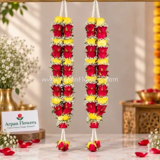 Yellow Rose & Red Rose With Baby's Breath Varmala
