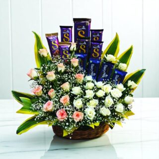 Chocolate with White & Pink Rose Bouquet