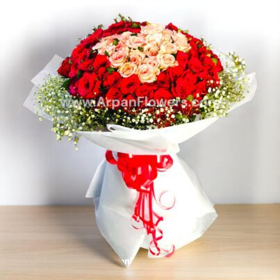 100 Mix Rose Bouquet with Baby's Breath