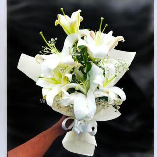 White Lilies With White Rose Bouquet