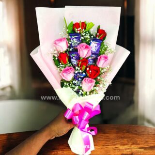 Pink And White rose with chocolate.