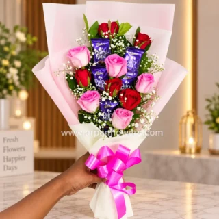 Pink And White rose with chocolate