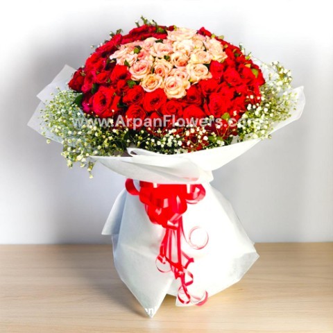 100 Mix Rose Bouquet with Baby's Breath 1 red and pink rose Bouquet