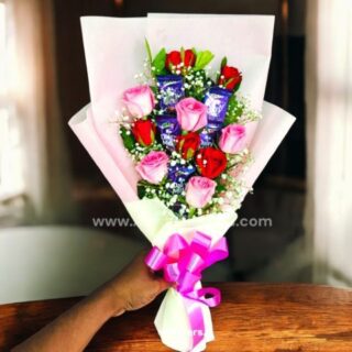 red rose and chocolate bouquet