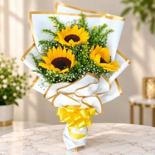 Sunflowers Bouquet with White Paper